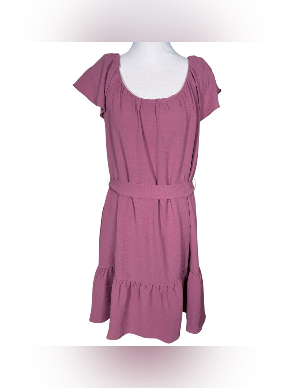 DKNY Dusty Rose Flutter Sleeve Tie Waist Ruffle Hem Dress 12 Romantic